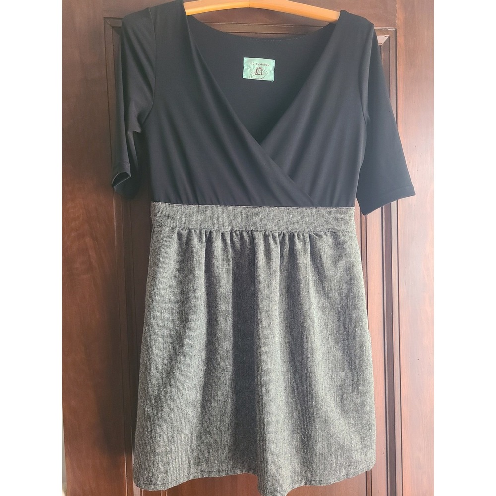 Judith March Wrap Top Dress Black Grey Textured Size Medium